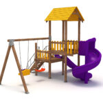 Complex joaca din lemn cu leagane si tobogan cod:MP47A